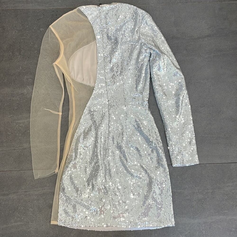 NWT House Of CB London Zia Nude and Silver Mini Dress size XS - Picture 9 of 10